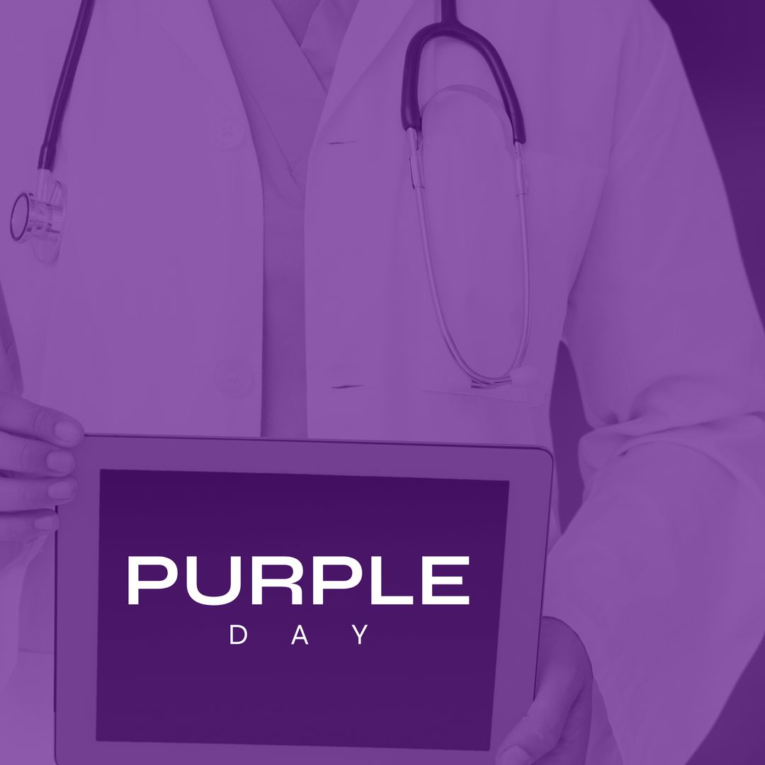 Female Doctor Holding Tablet with Purple Day Text - Download Free Stock Templates Pikwizard.com