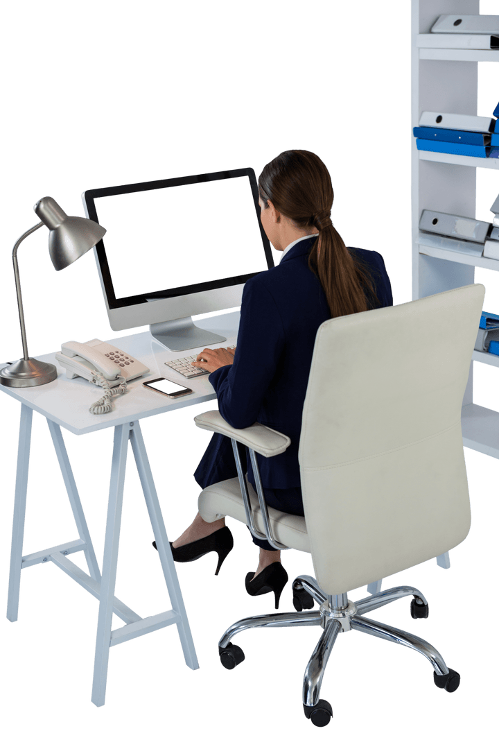 Transparent View Businesswoman Working Computer Office Space