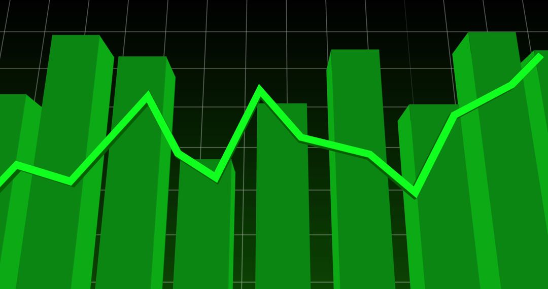 Green Line Graph on Bar Chart Representing Financial Growth