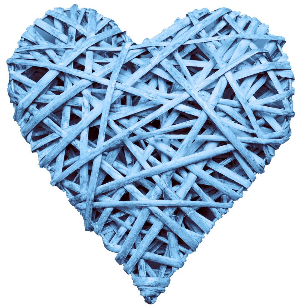 Blue Wicker Heart on Transparent Background with Rustic Texture