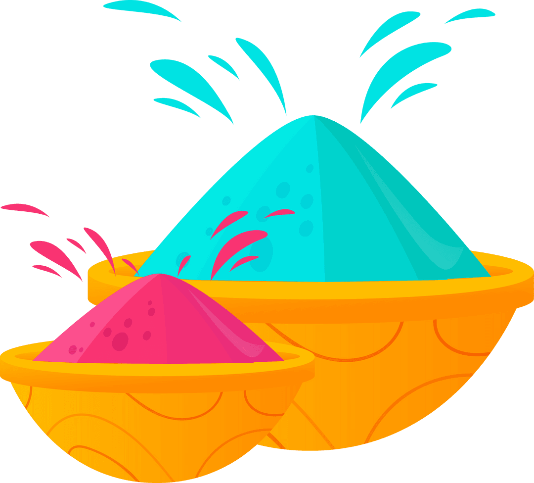 Vibrant Festive Powders in Ceramic Bowls on Transparent Background