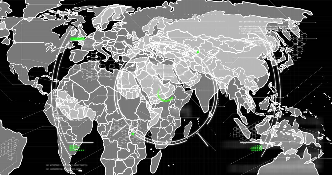 Futuristic Global Interface with Hexagonal Grid Overlay