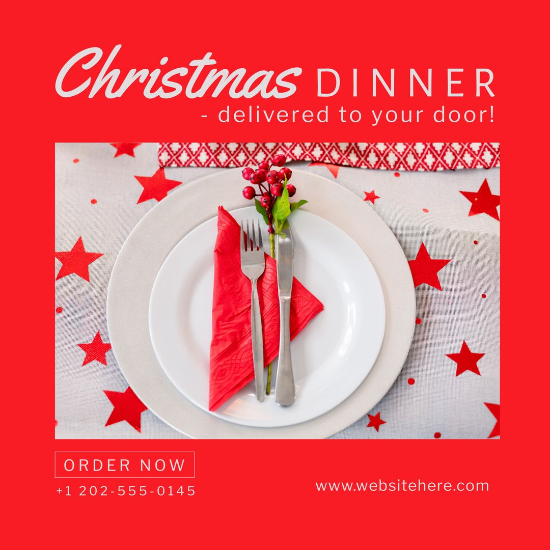 Festive Christmas Dinner Table Setting with Red Accents