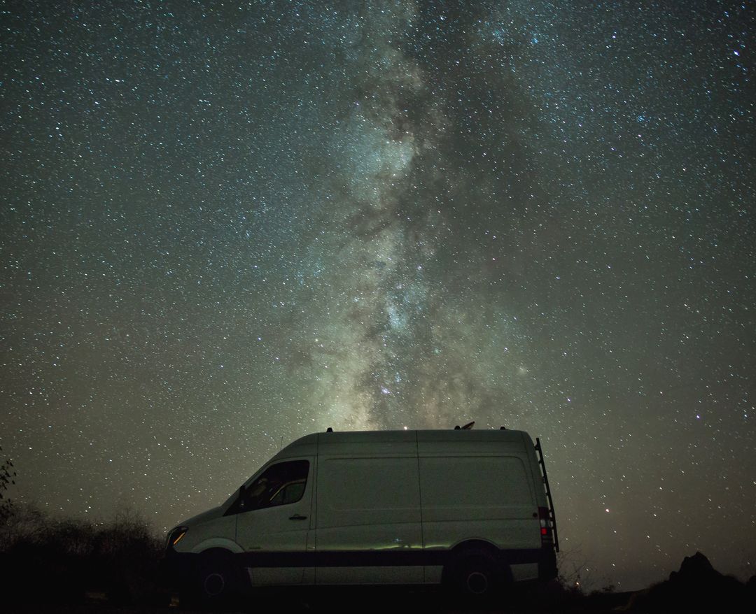 White Van Under Starry Night Sky with Milky Way - Free Images, Stock Photos and Pictures on Pikwizard.com