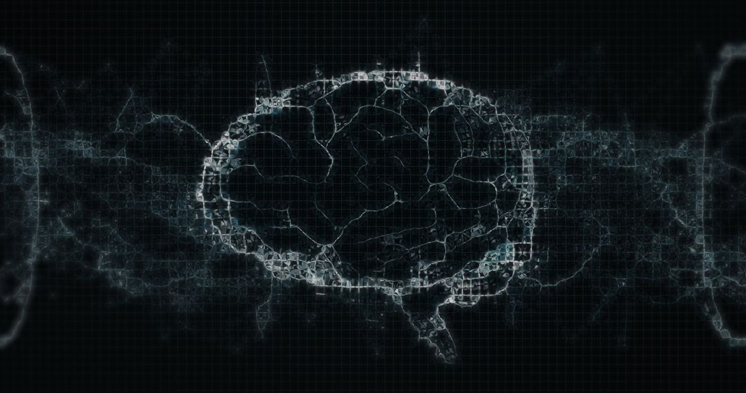 Futuristic Neural Network Brain Structure in Digital Grid