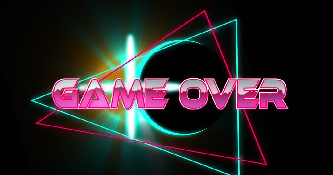 Retro Style Game Over Screen with Neon Glowing Shapes