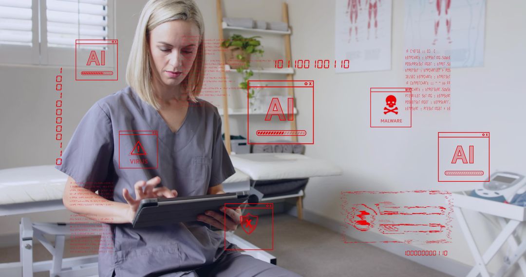 Nurse Using Tablet with Augmented Reality in Therapy Room
