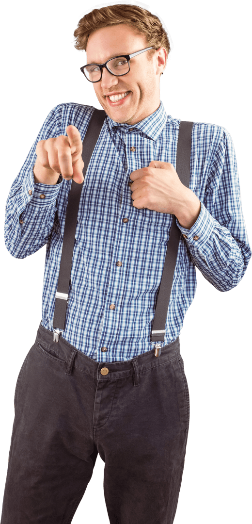 Transparent Nerdy Hipster Man Pointing Curiously