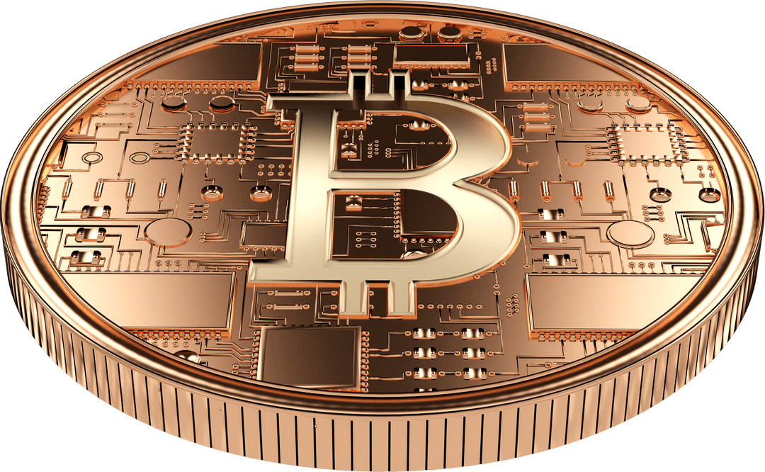 Golden Bitcoin Coin on Transparent Background: Digital Currency Concept