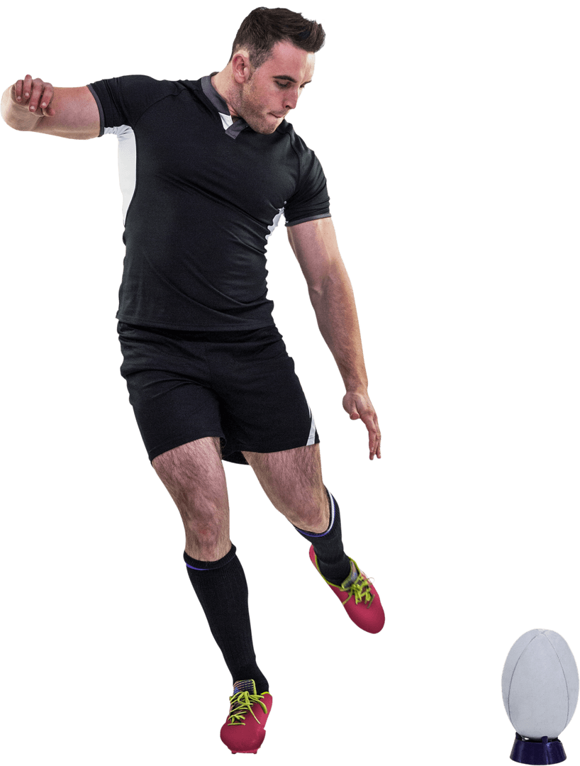 Rugby Player Kicking Ball in Transparent Background