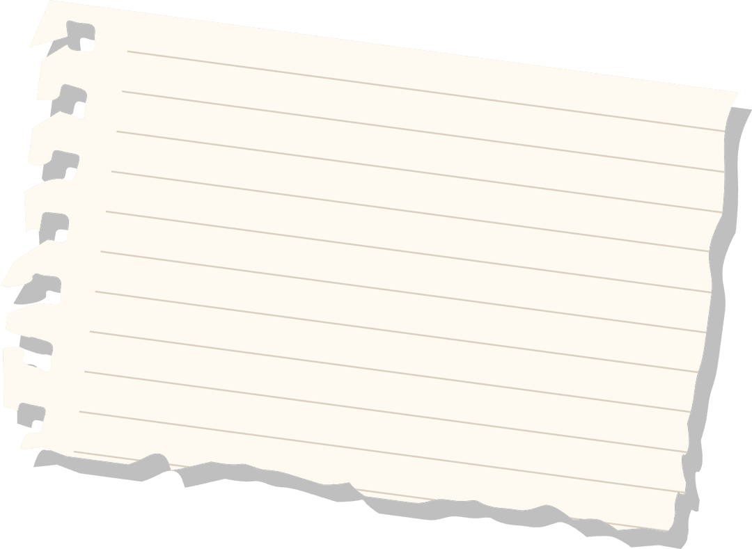 Torn Lined Notebook Paper with Vintage Texture on Transparent Background