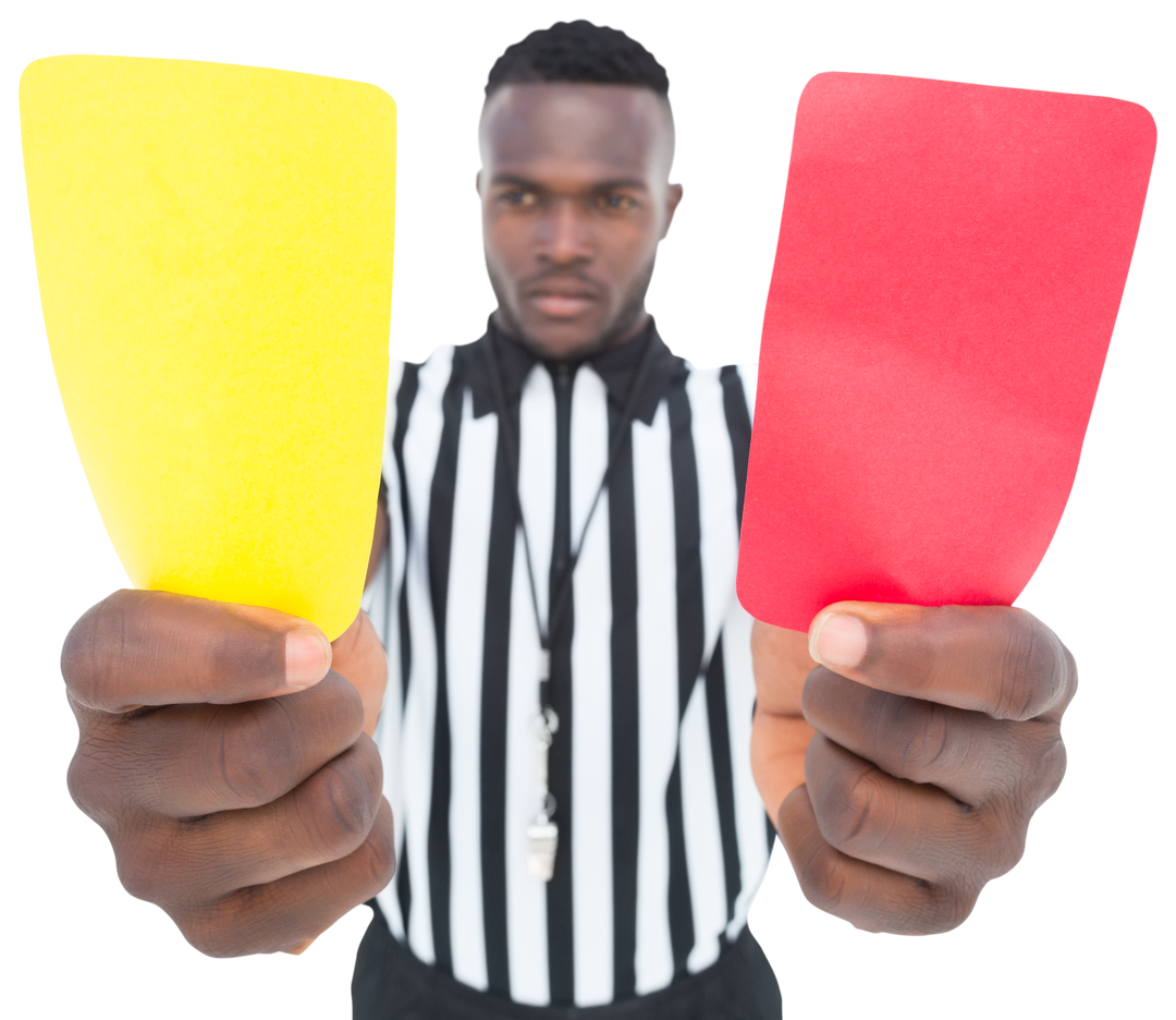 Transparent Referee Holding Yellow and Red Cards, African Descent - Download Free Stock Images Pikwizard.com