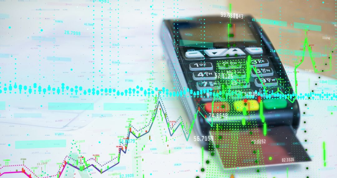 Credit Card Payment Terminal with Financial Data Overlay