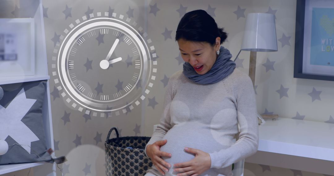 Expectant Mother with Clock Overlay Symbolizing Anticipation