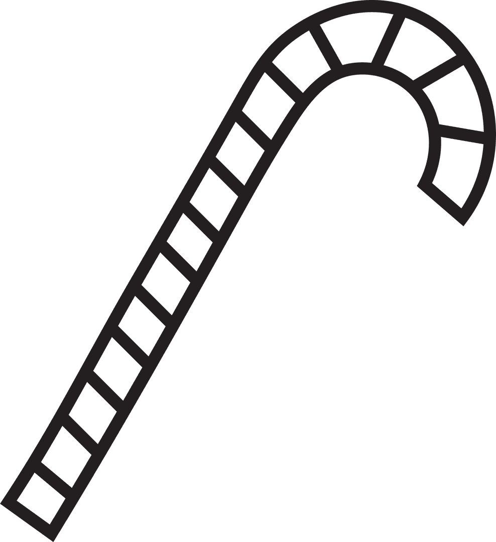 Black Candy Cane Outline Illustration on Transparent Background