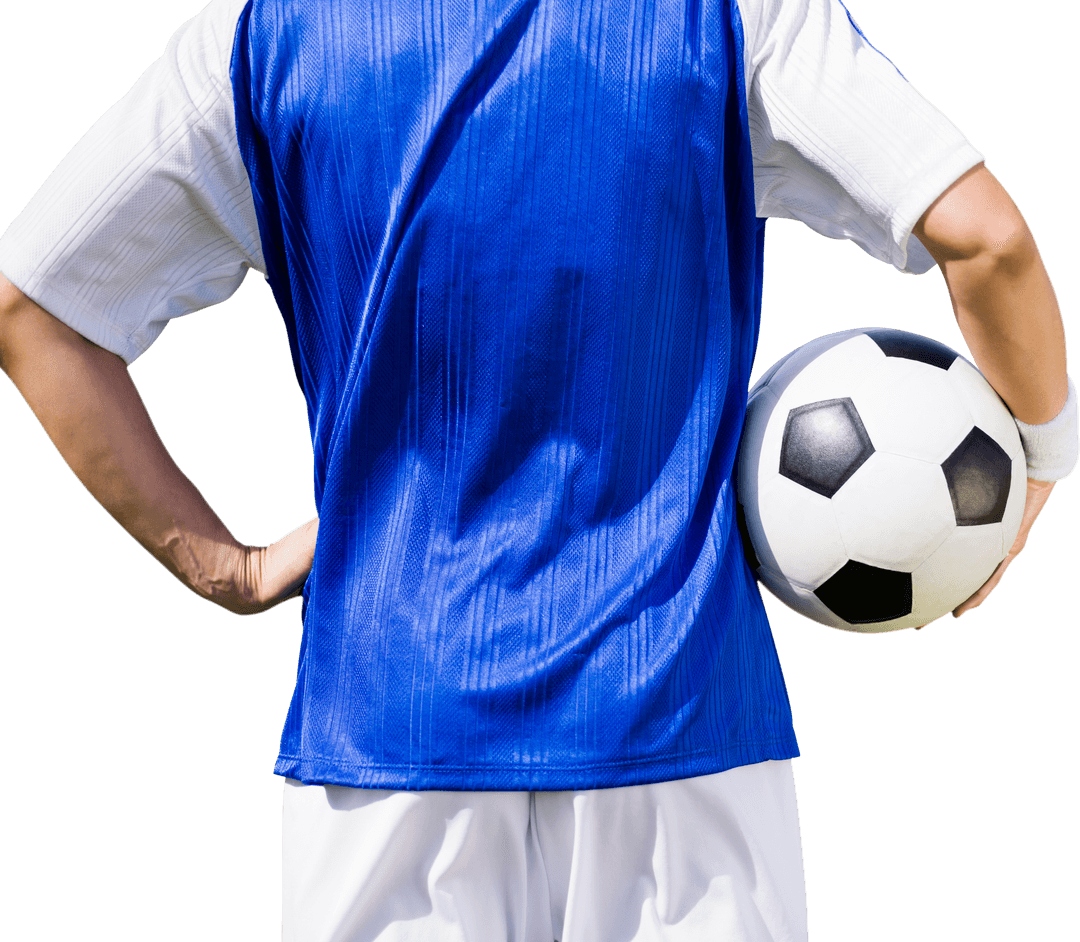 Back View of Football Player with Ball on Transparent Background