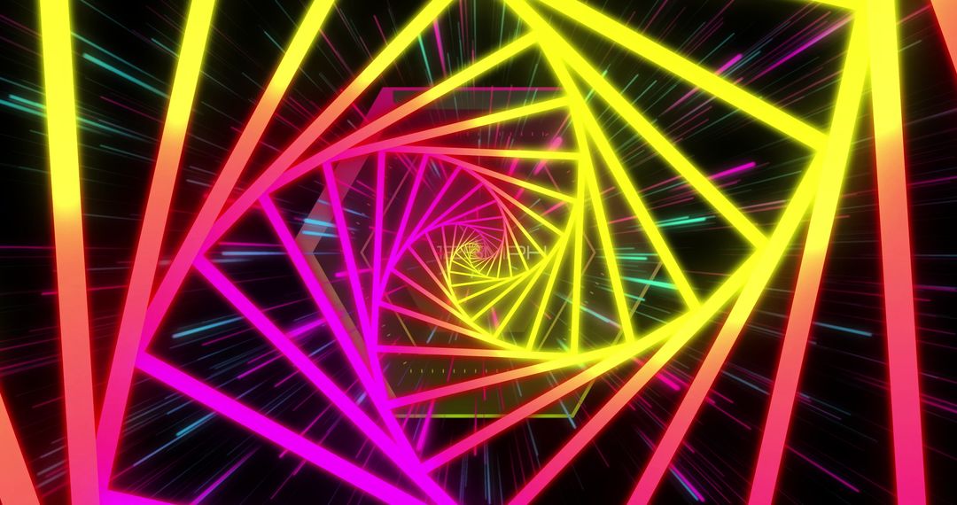 Futuristic Neon Spiral Square Tunnel with Motion Streaks