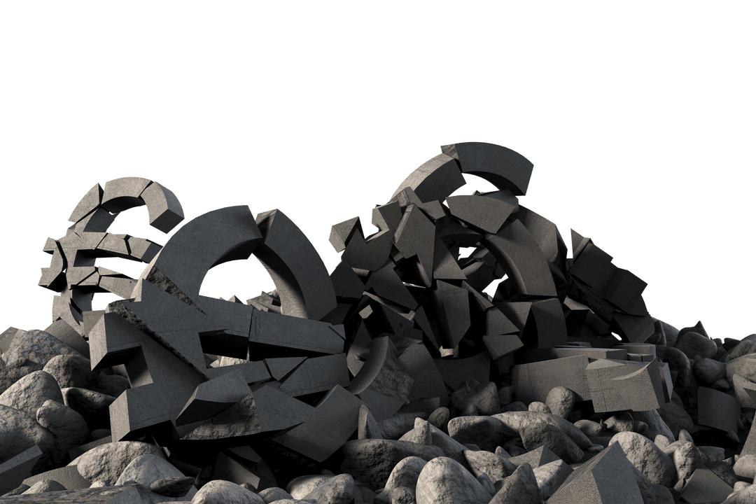 Crumbling Euro Symbols on Transparent Background Reflect Economic Crisis