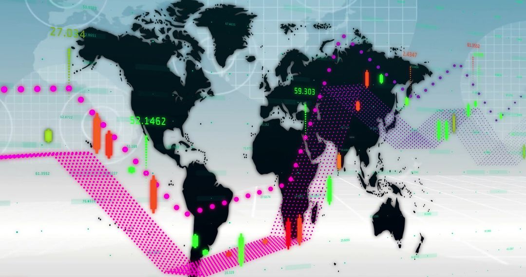 Digital Data Insights on World Map with Graphical Elements