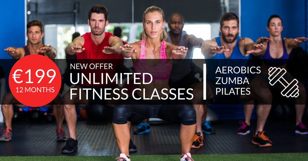 Diverse Group Participating In Energetic Gym Class Promotion