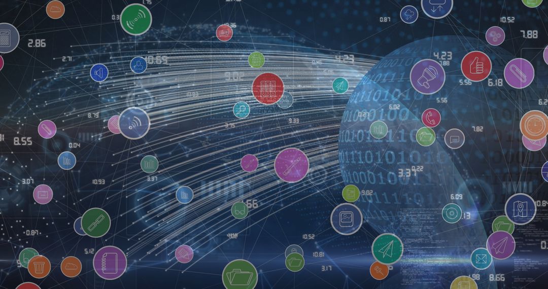 Global Digital Network with Technology Icons and Data