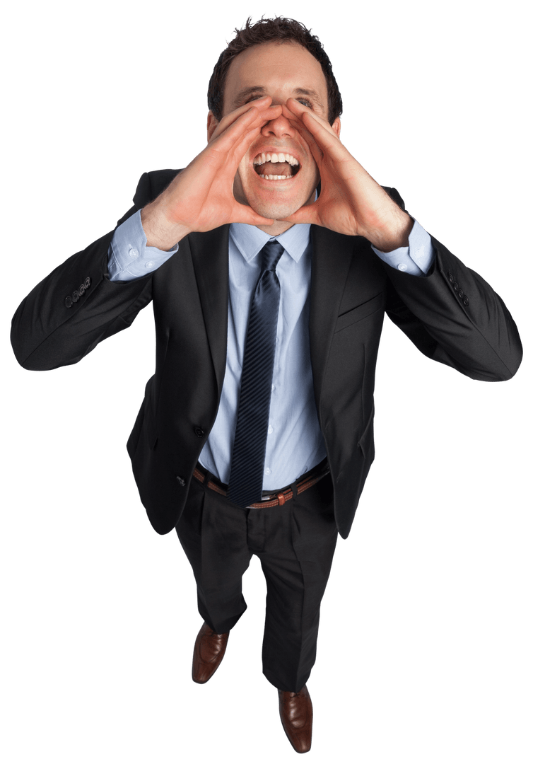 Energetic Businessman Shouting Transparent Concept