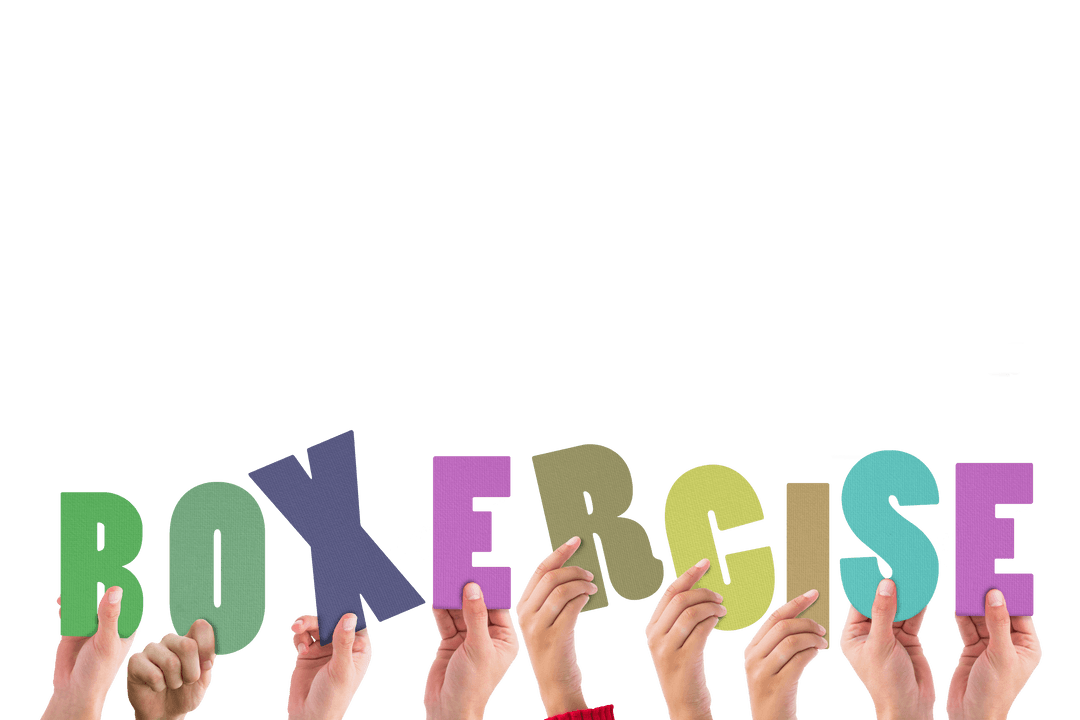 Hands Holding Boxercise Letters on Transparent Background