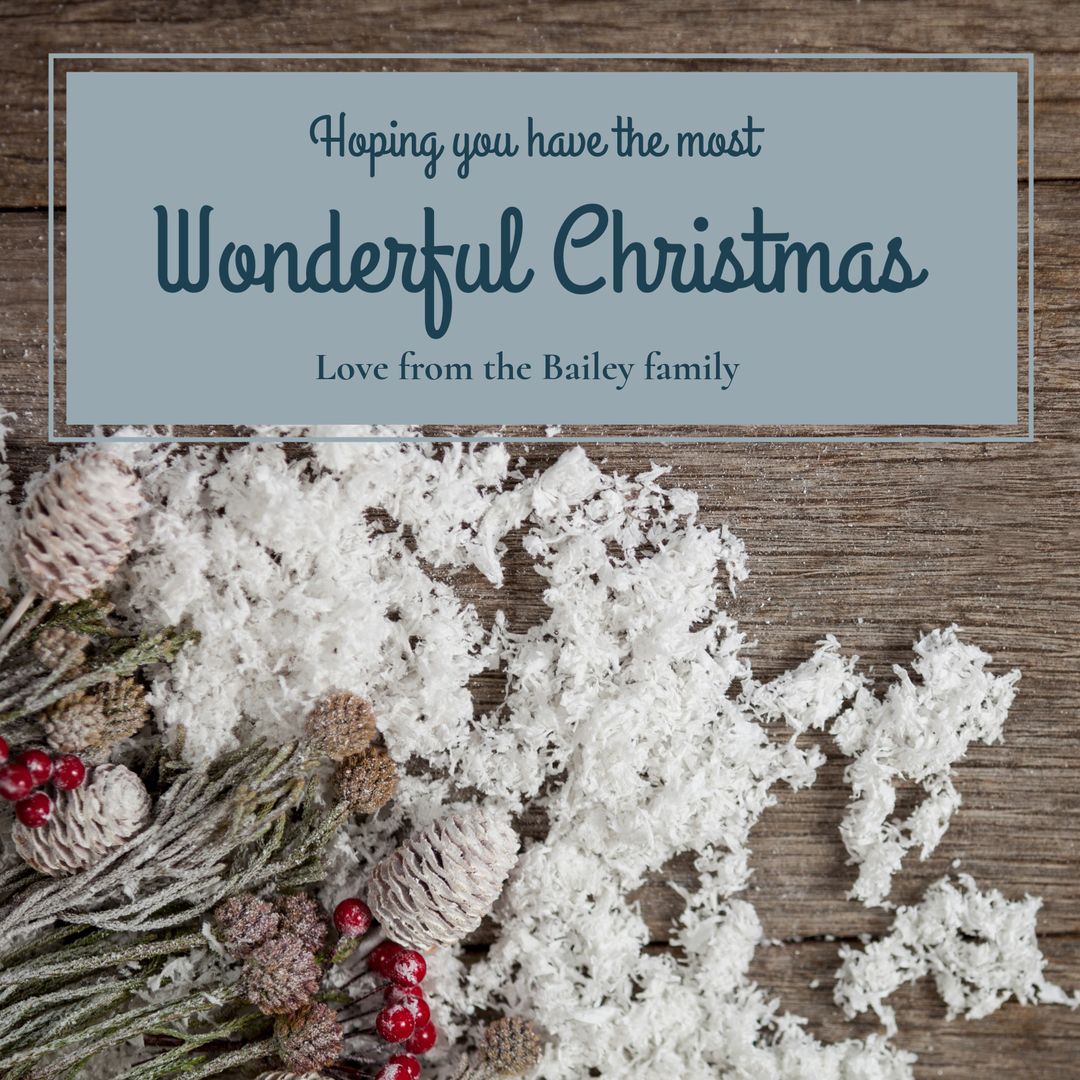 Rustic Christmas Greeting Card with Pine Cones and Frosty Decorations