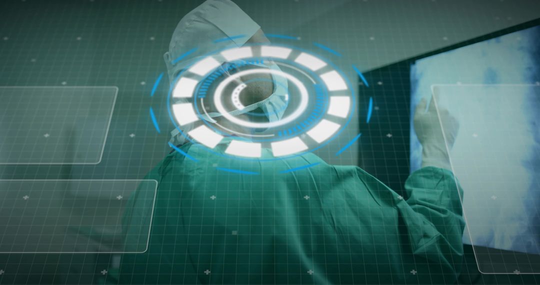 Futuristic Surgeon Analyzing Digital Scan Interface