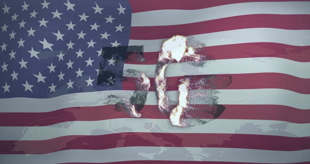 American Flag with 5G Text and World Map Overlay