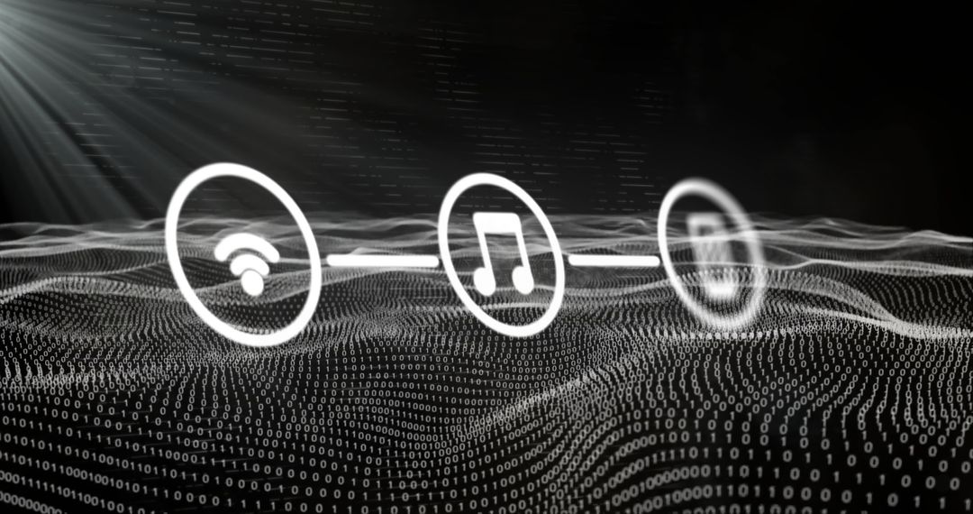 Abstract Digital Connection Network with WiFi and Music Symbols
