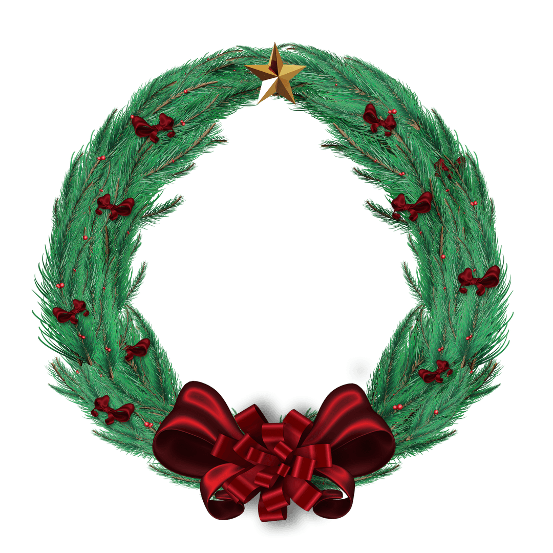 Transparent Green Christmas Wreath with Claret Bow and Star