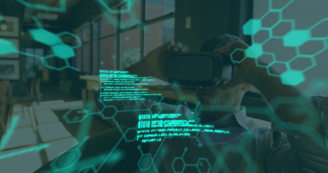 Business Professional Using VR Headset for Scientific Data Visualization