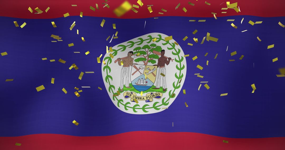 Falling Golden Confetti Over Waving Belize Flag - Free Images, Stock Photos and Pictures on Pikwizard.com