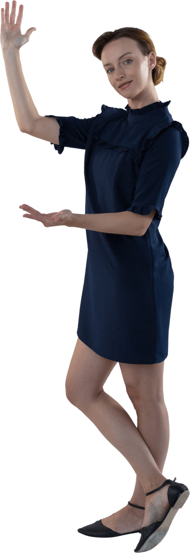 Young Businesswoman Interacting with Transparent Touch Screen