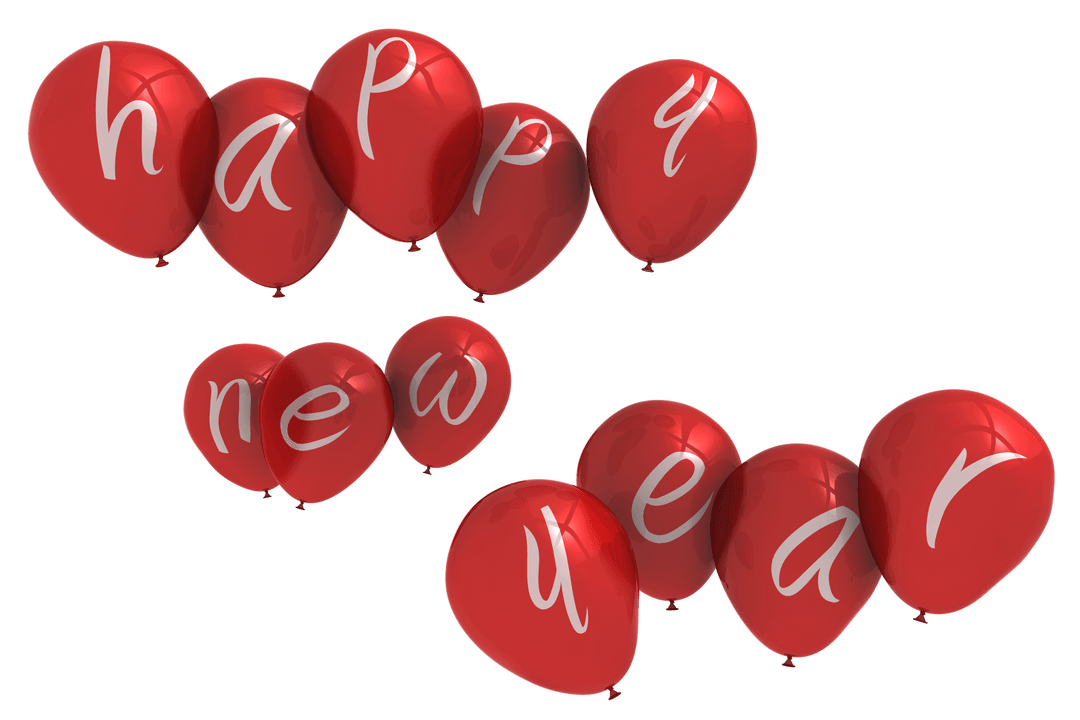 Happy New Year Red Transparent Balloons Celebration Design
