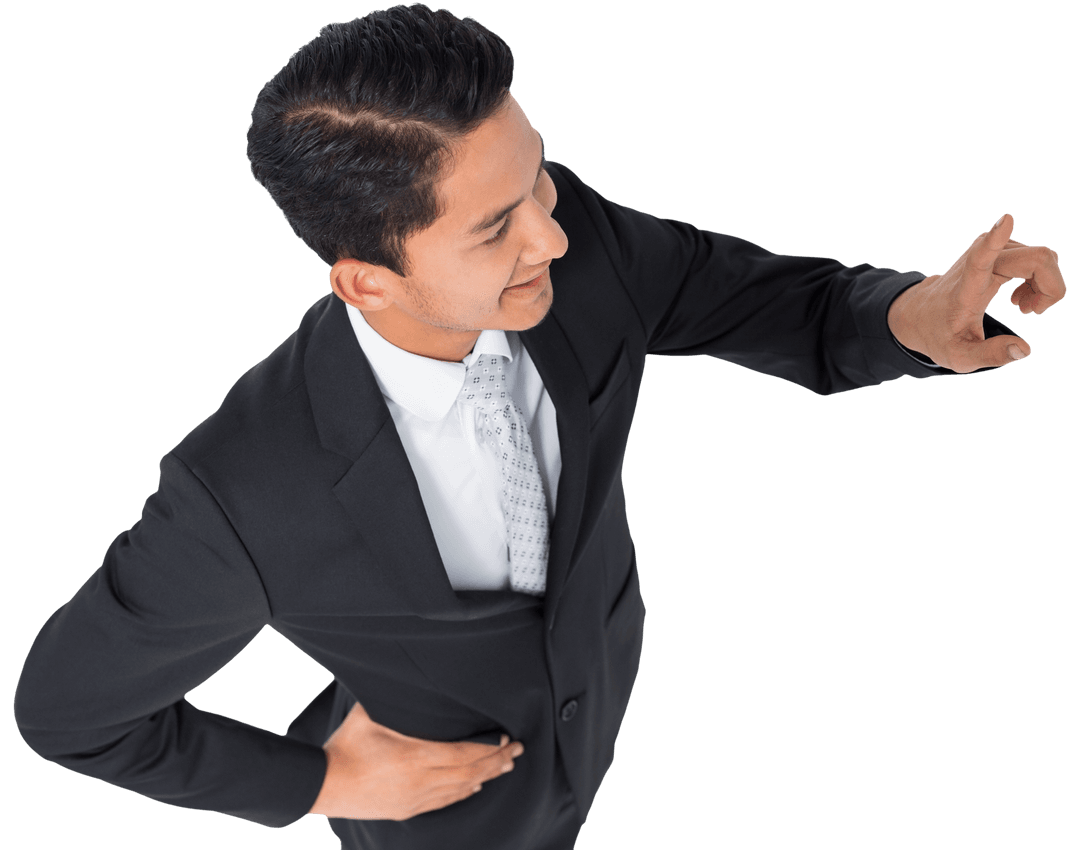 Transparent Background Happy Businessman Pointing Virtual Interface
