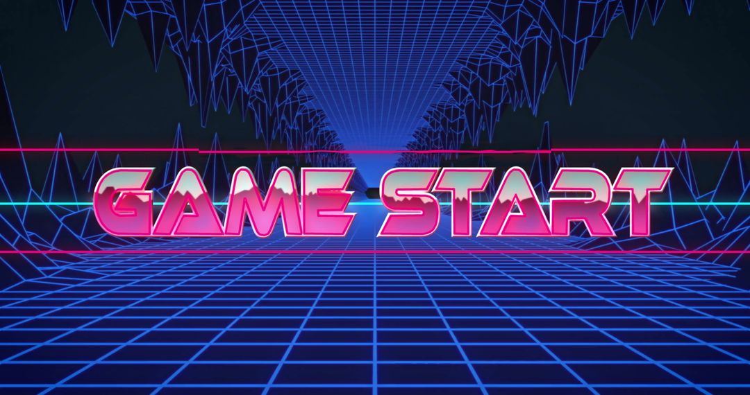 Retro Neon Video Game Start Screen Background with 80s Vibe