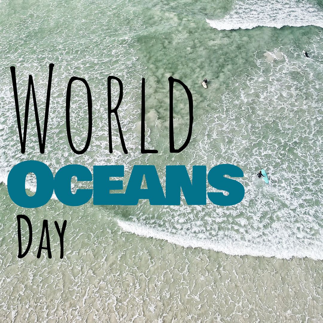 Aerial View Celebrating World Oceans Day with Surfers