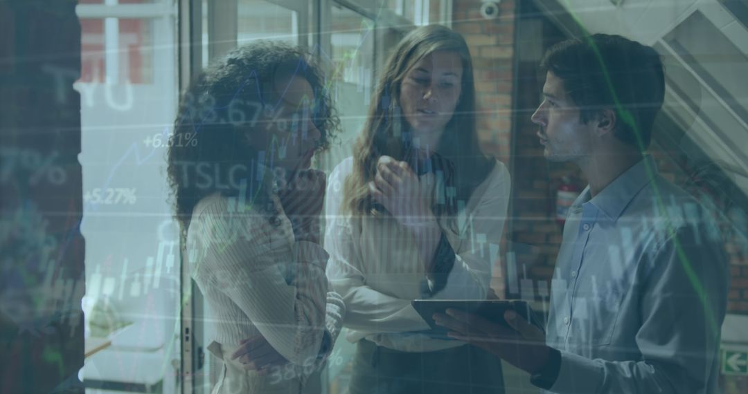 Team Analyzing Data Through Overlay of Virtual Trends and Connections