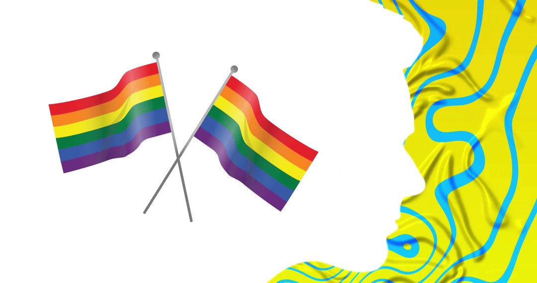 Profile Silhouette with Pride Flags on Abstract Background