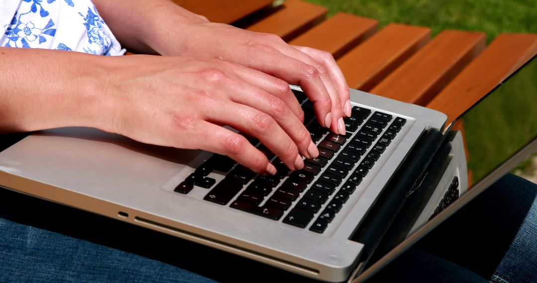 Close-up of Hands Typing on Laptop Outdoors - Free Images, Stock Photos and Pictures on Pikwizard.com