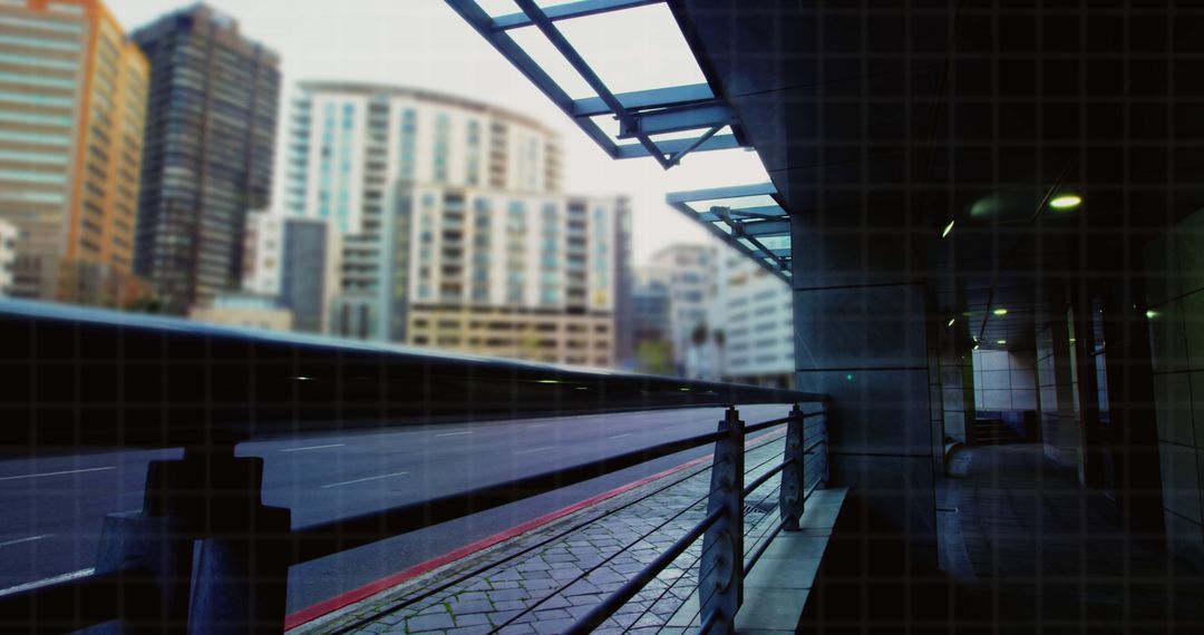 Abstract Urban Cityscape with Digital Grid Overlay