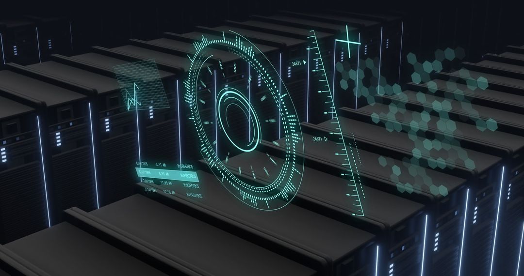 Digital Interface Displaying Data Processes Over Server Farm