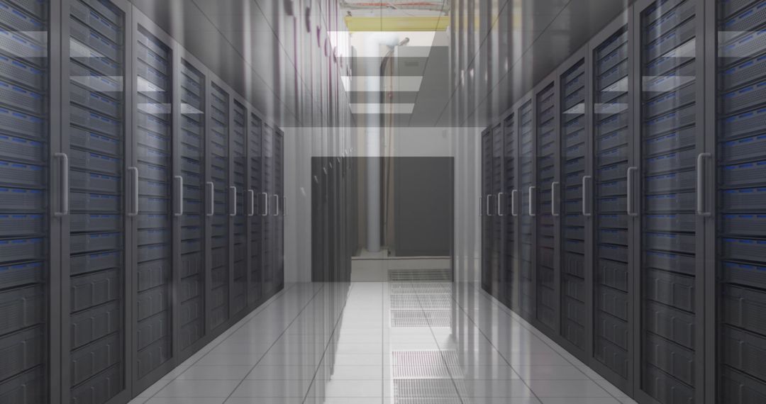 Modern Data Center Aisle with High-Tech Servers