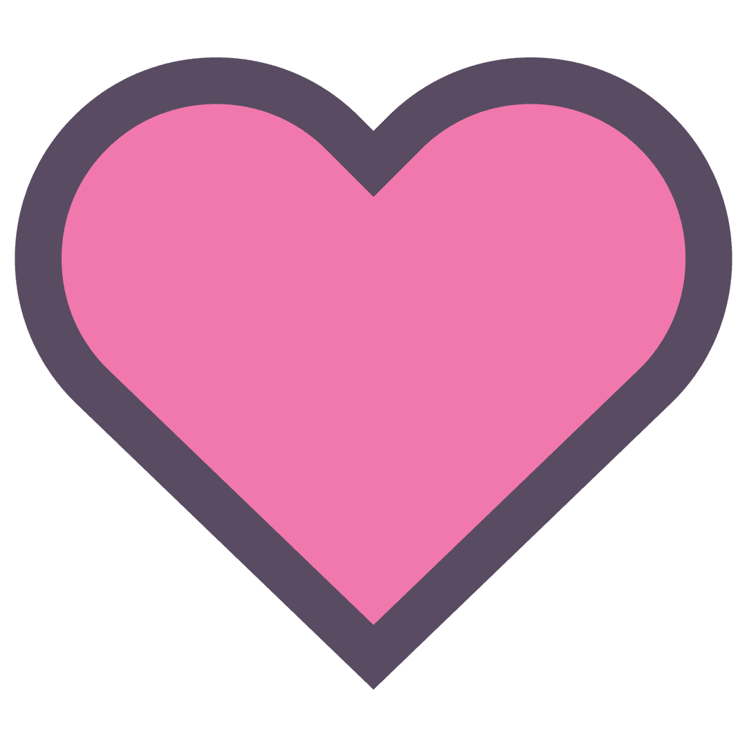Stylized Pink Heart with Black Outline on Transparent Background