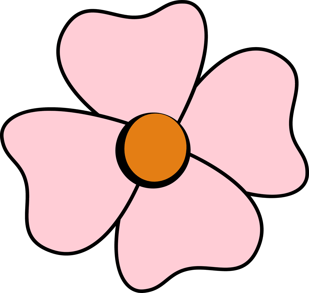 Vibrant Cartoon Pink Flower with Pastel Petals and Orange Core