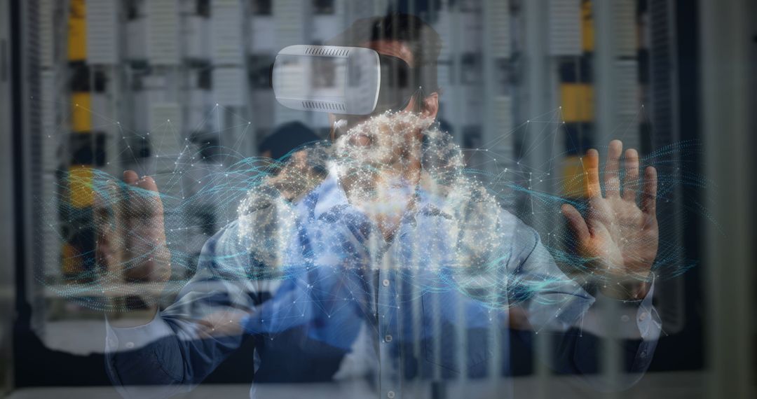 Businessman Engaging with VR Technology and Digital Cloud