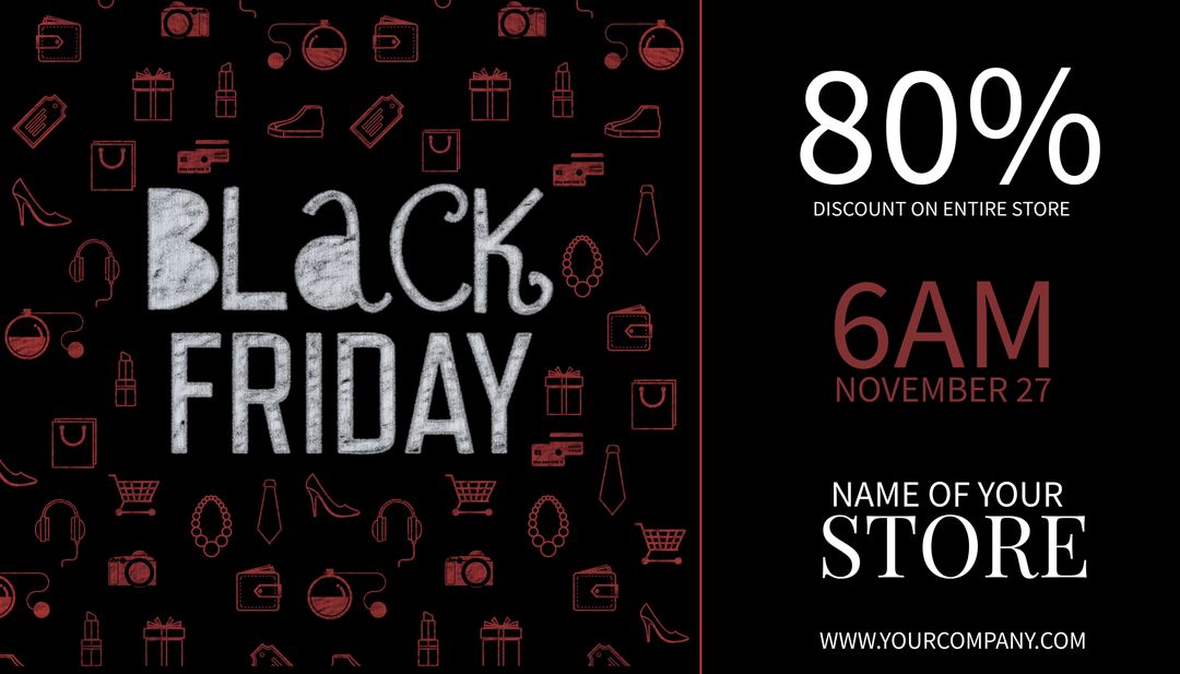 Bold Black Friday Sale Banner with Shopping Icons