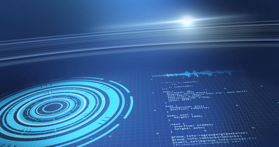 Futuristic Digital Data Interface with Code and Radar Elements